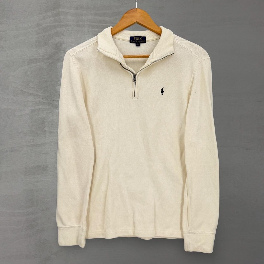 Polo Ralph Lauren Quarter Zip Pullover Cream Off White Pony Logo Large 14-16